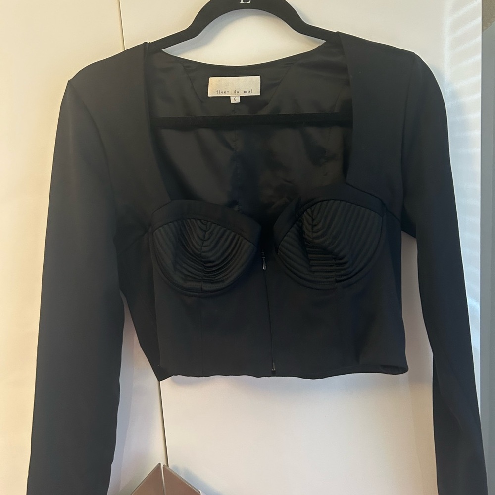 Fleur du Mal Black Long Sleeve Crop Top